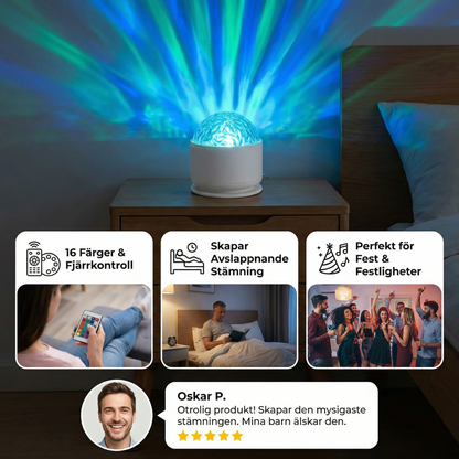 LED-norrskensprojektor – 16 färger & fjärrkontroll