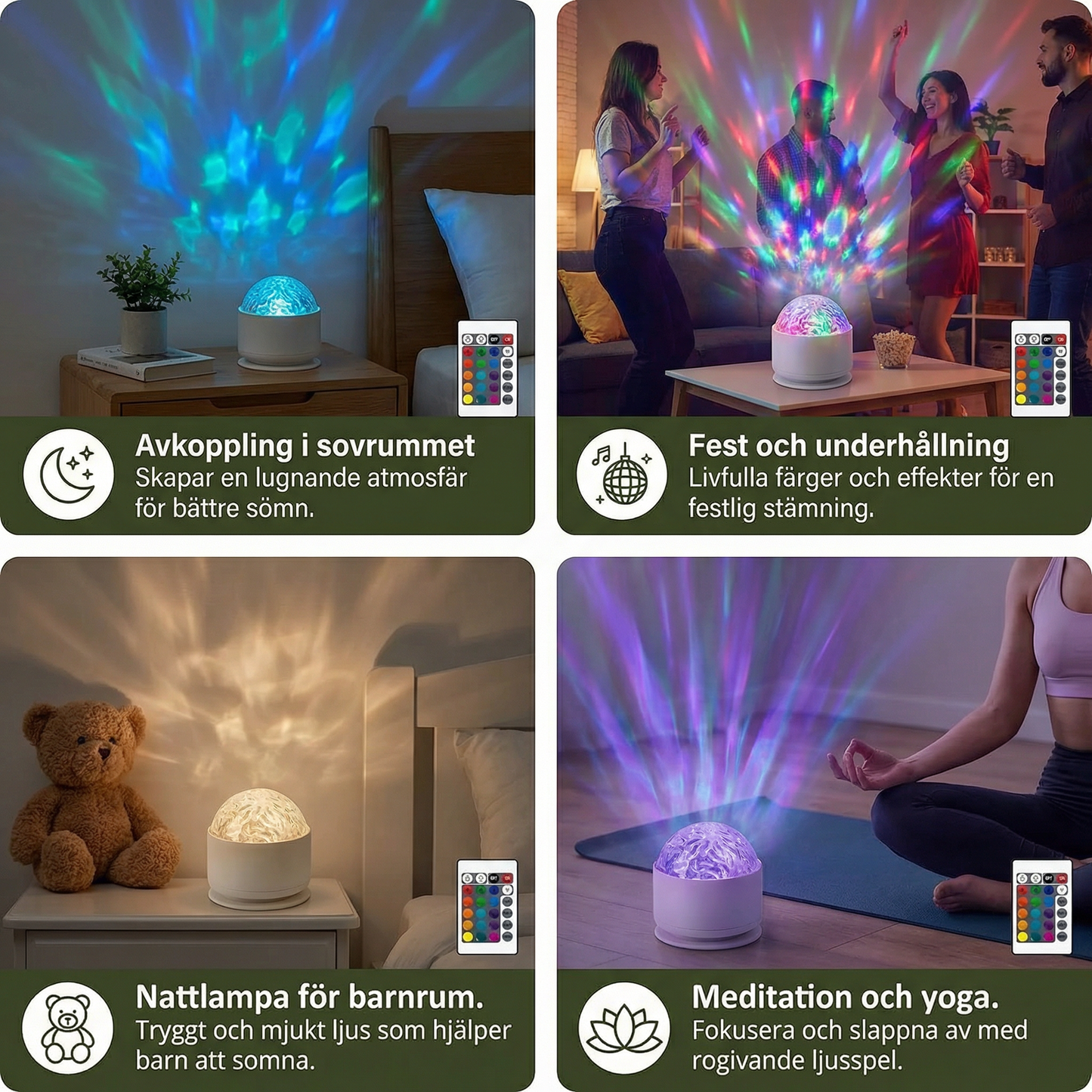 LED-norrskensprojektor – 16 färger & fjärrkontroll