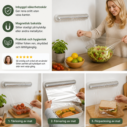 Magnetisk Väggmonterad Dispenser För Aluminiumfolie Och Plastfolie Med Säkerhetsskärare