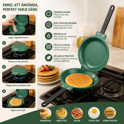 Dubbelsidig stekpanna med non-stick-beläggning – vändbar panna för pannkakor, omeletter & bacon