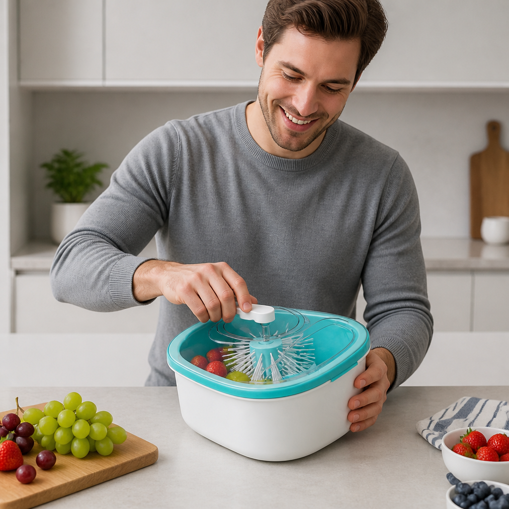Självdränerande Tvättskål För Frukt Och Grönsaker Med Roterande Borste