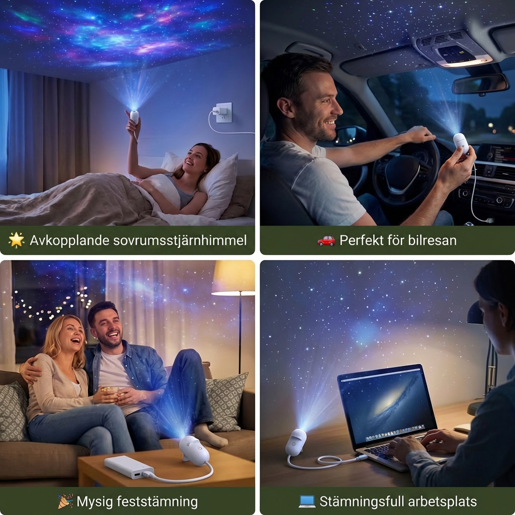 Moderna Stjärnhimmel Lampan – USB Mini Projektor Nattljus för Sovrum & Avslappnad Atmosfär Inkl. 5 Motiv
