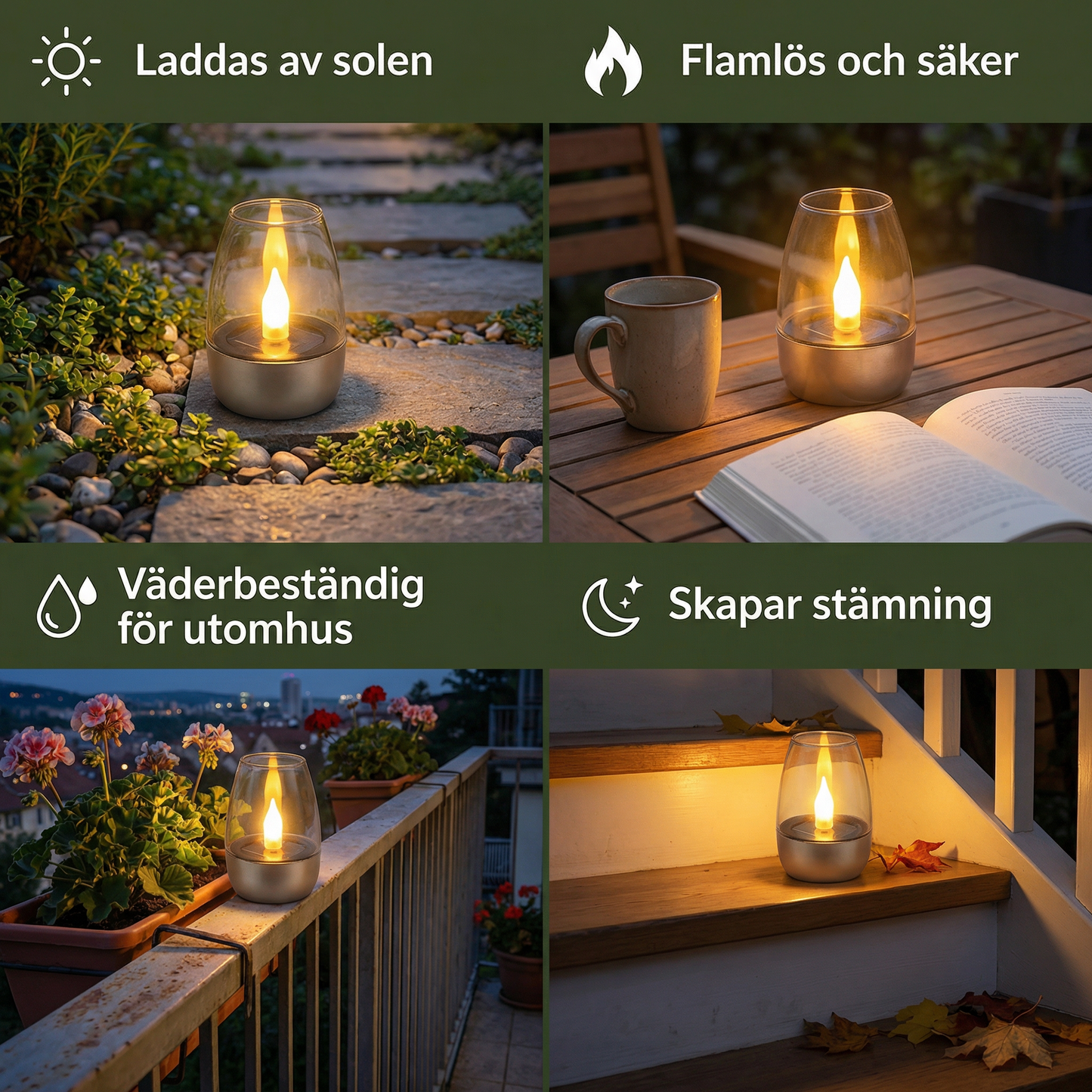 LED-solcellsljus – flamlös och väderbeständig för utomhusbruk
