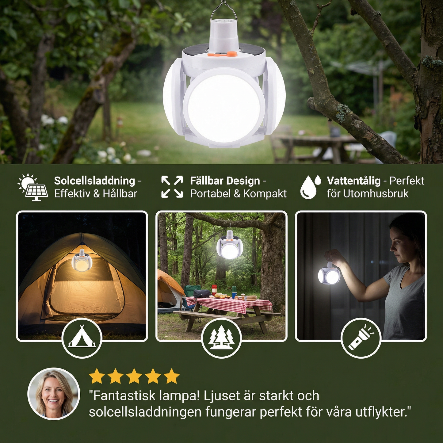 Praktisk Solenergi Utomhus Fällbar Kugglampa