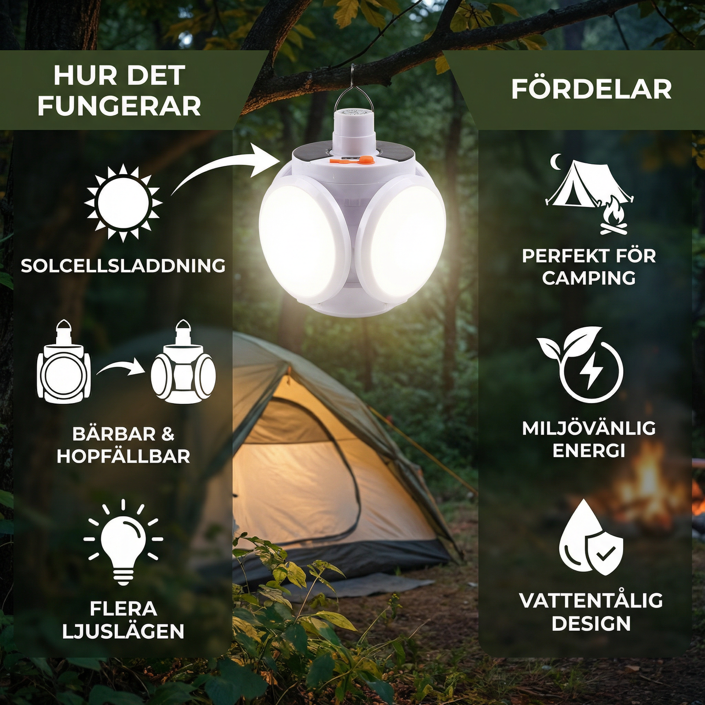 Praktisk Solenergi Utomhus Fällbar Kugglampa