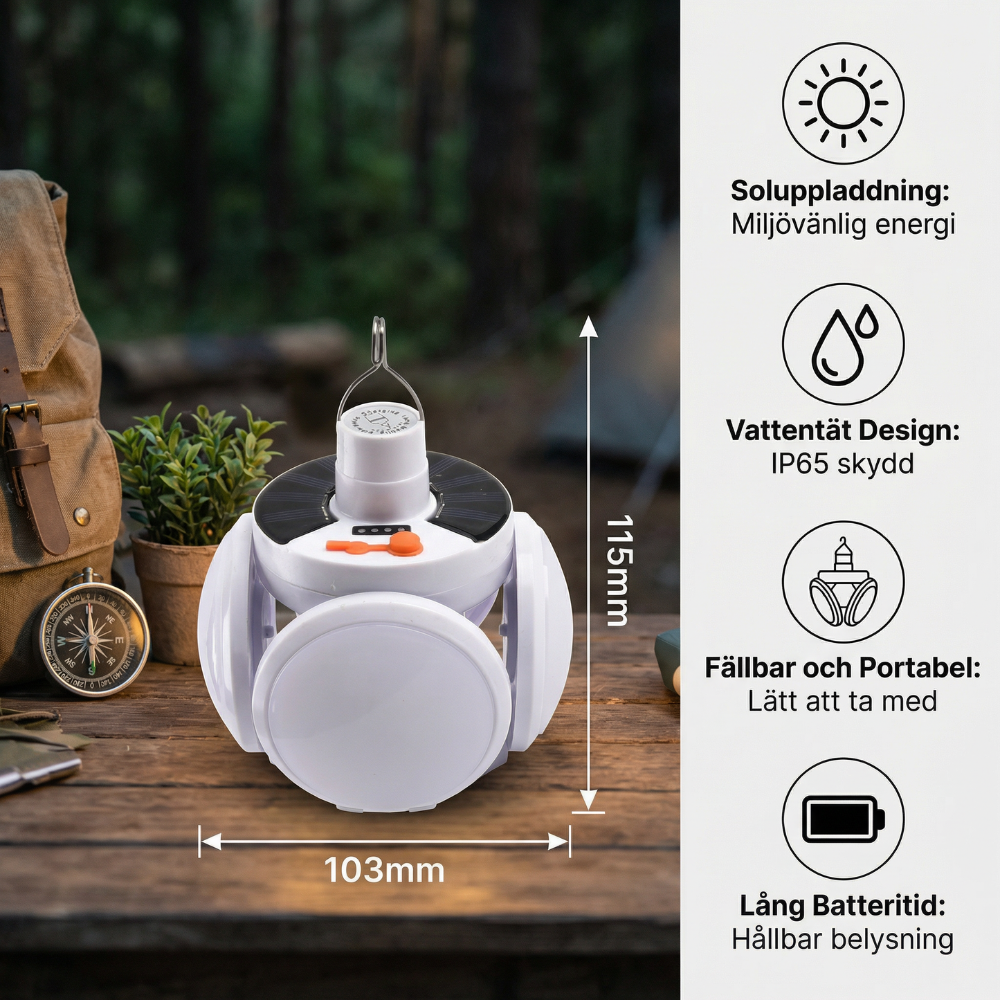 Praktisk Solenergi Utomhus Fällbar Kugglampa