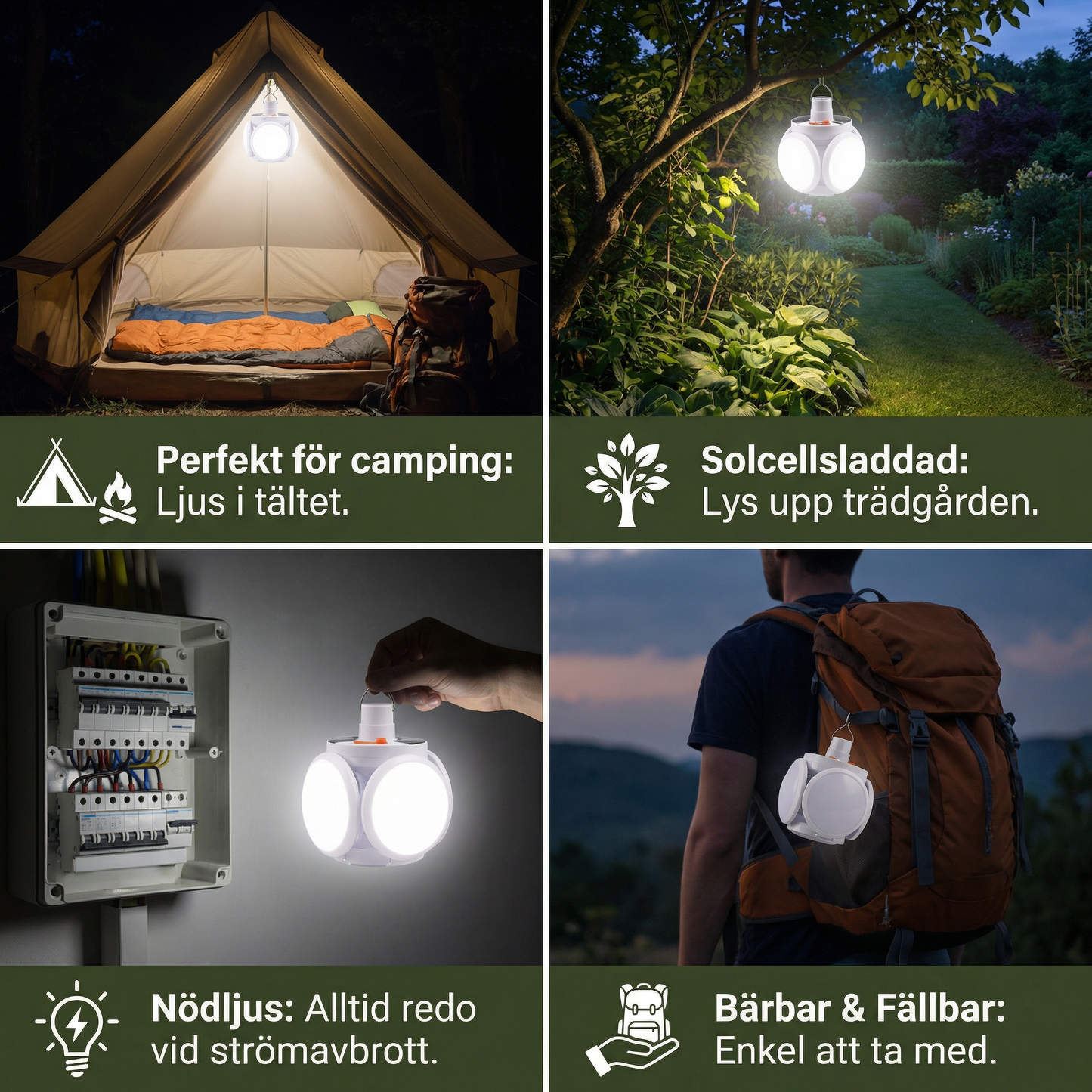 Praktisk Solenergi Utomhus Fällbar Kugglampa