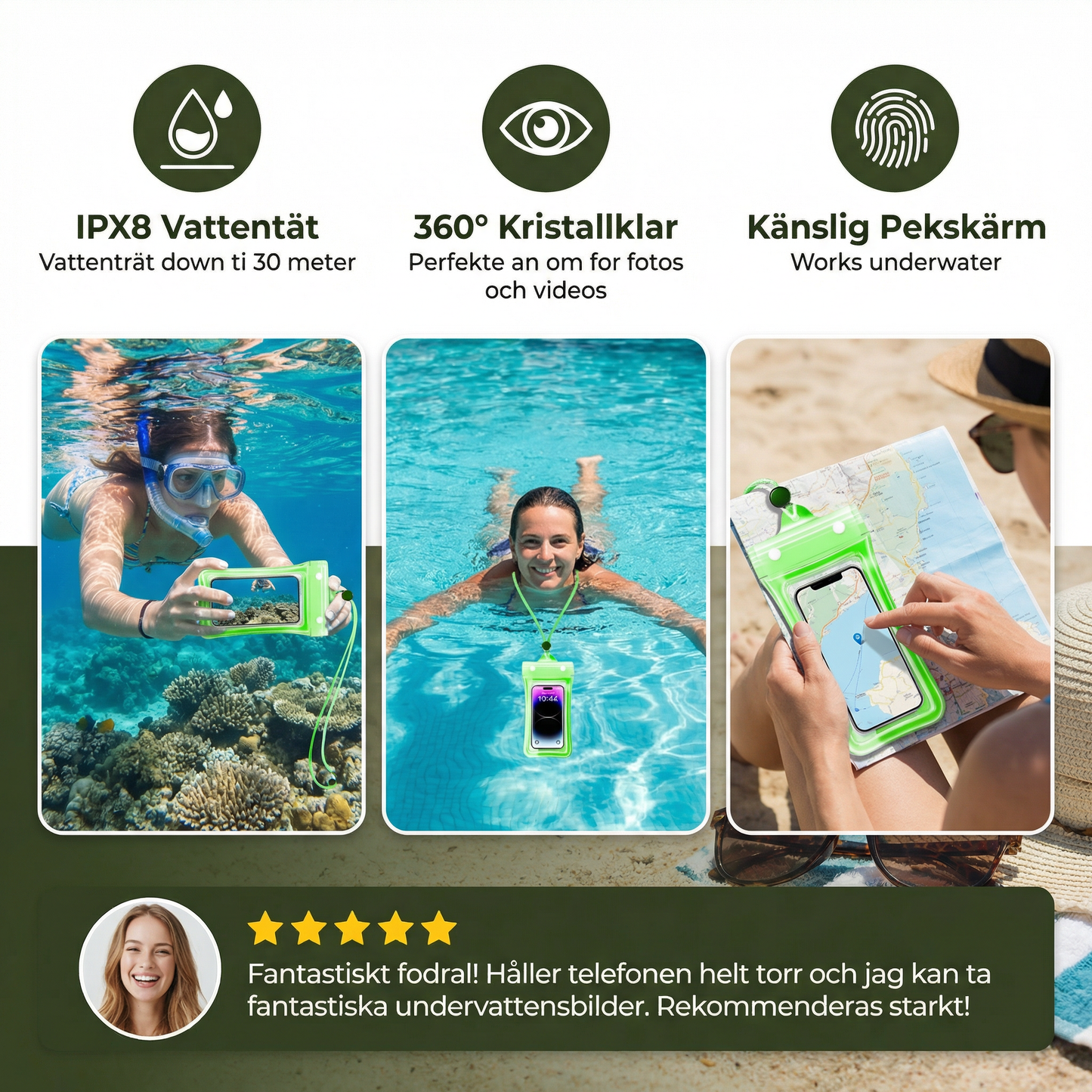 Vattentätt Mobilfodral – Transparent Touchscreen-väska med Axelrem för Strand, Simning & Dykning