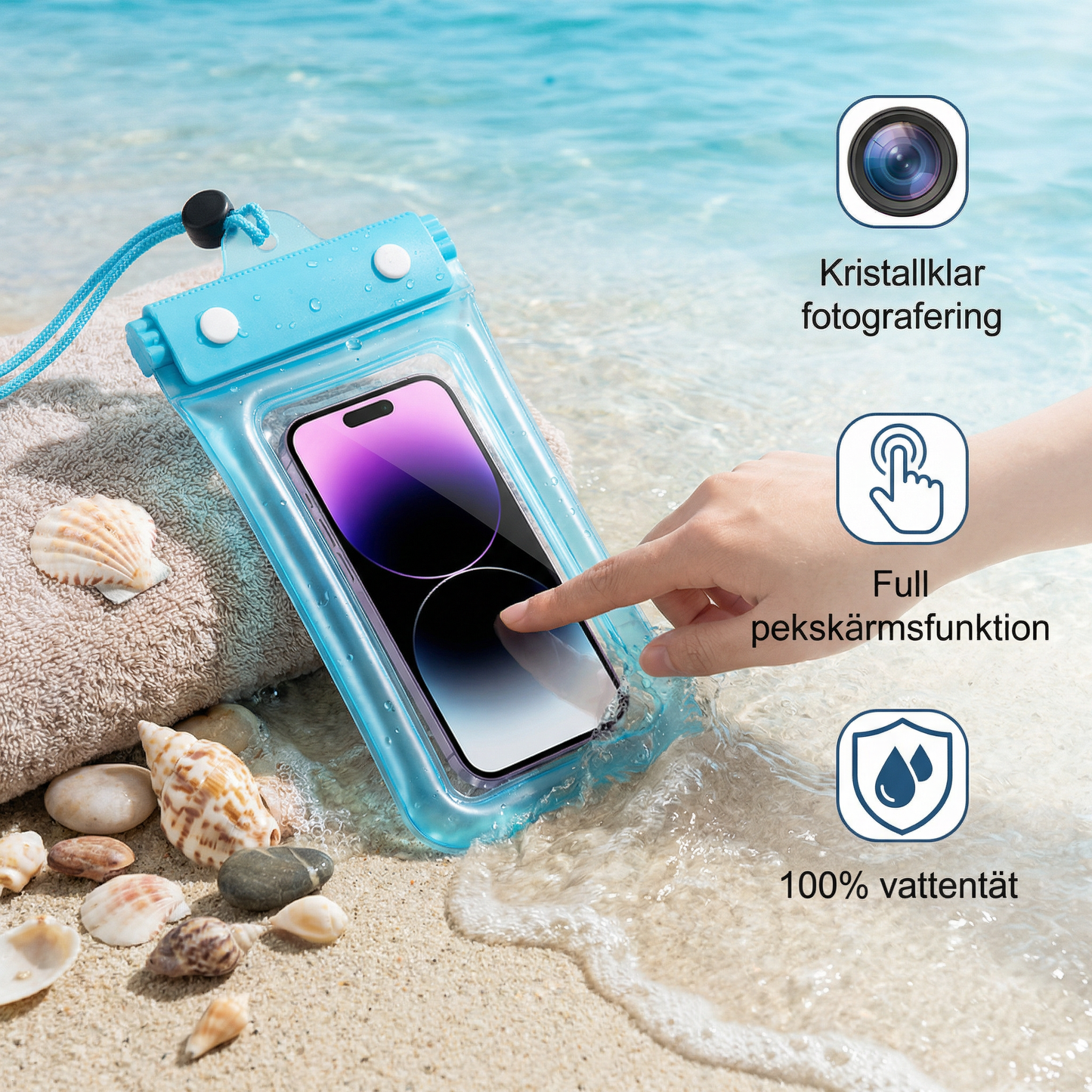 Vattentätt Mobilfodral – Transparent Touchscreen-väska med Axelrem för Strand, Simning & Dykning