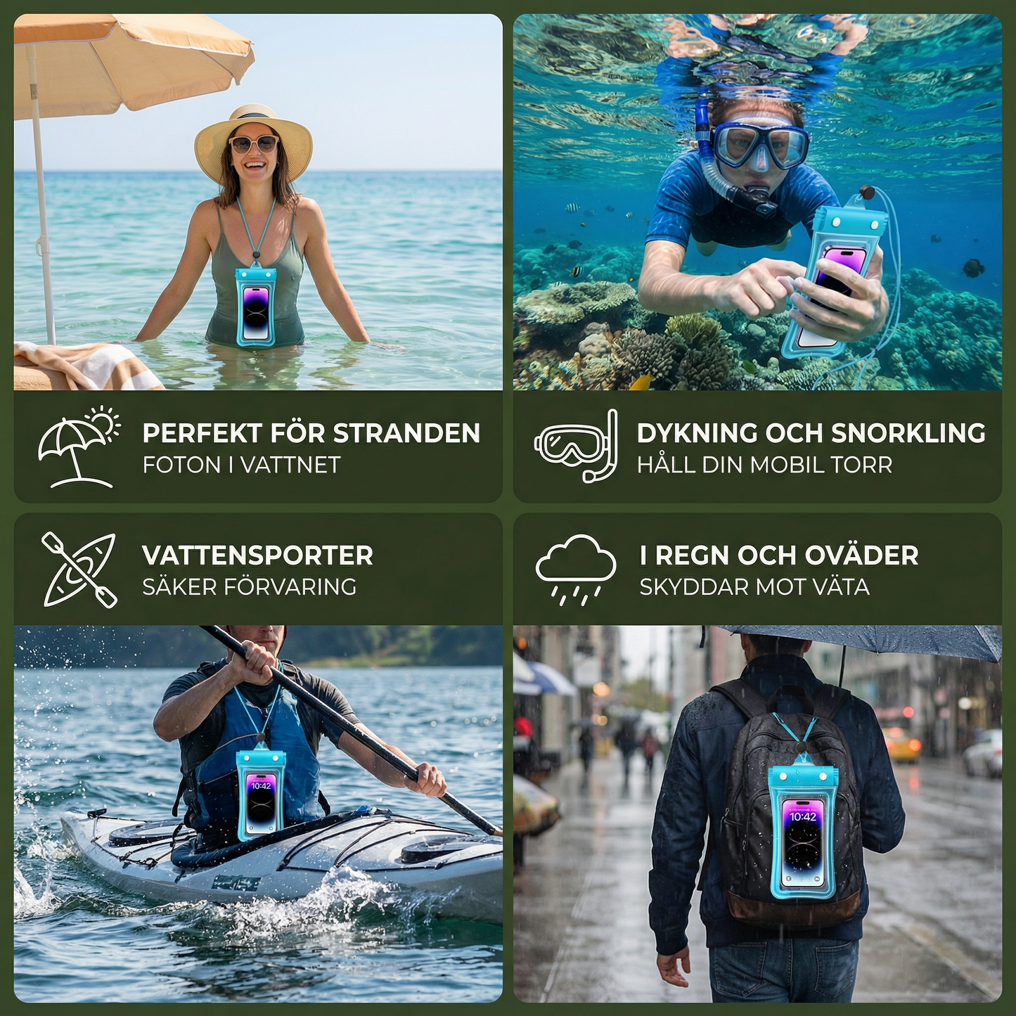 Vattentätt Mobilfodral – Transparent Touchscreen-väska med Axelrem för Strand, Simning & Dykning