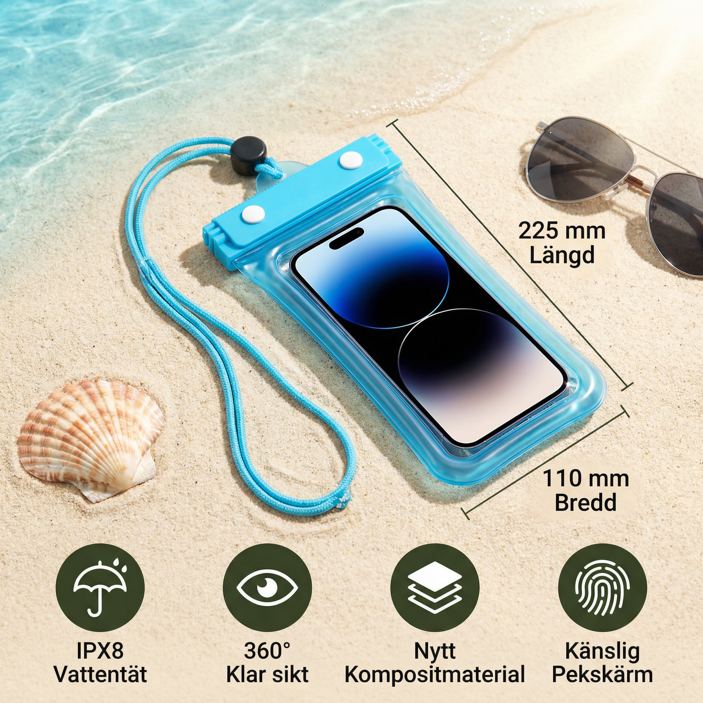 Vattentätt Mobilfodral – Transparent Touchscreen-väska med Axelrem för Strand, Simning & Dykning