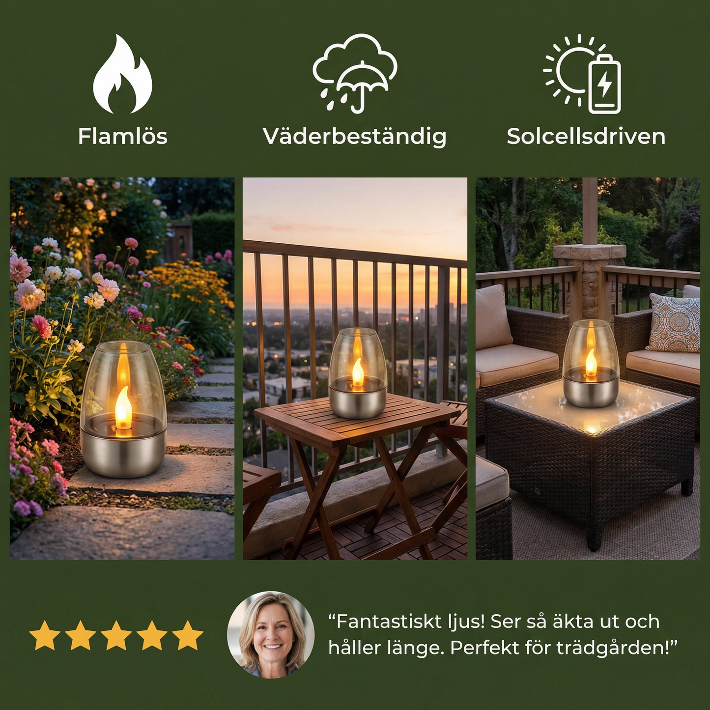 LED-solcellsljus – flamlös och väderbeständig för utomhusbruk