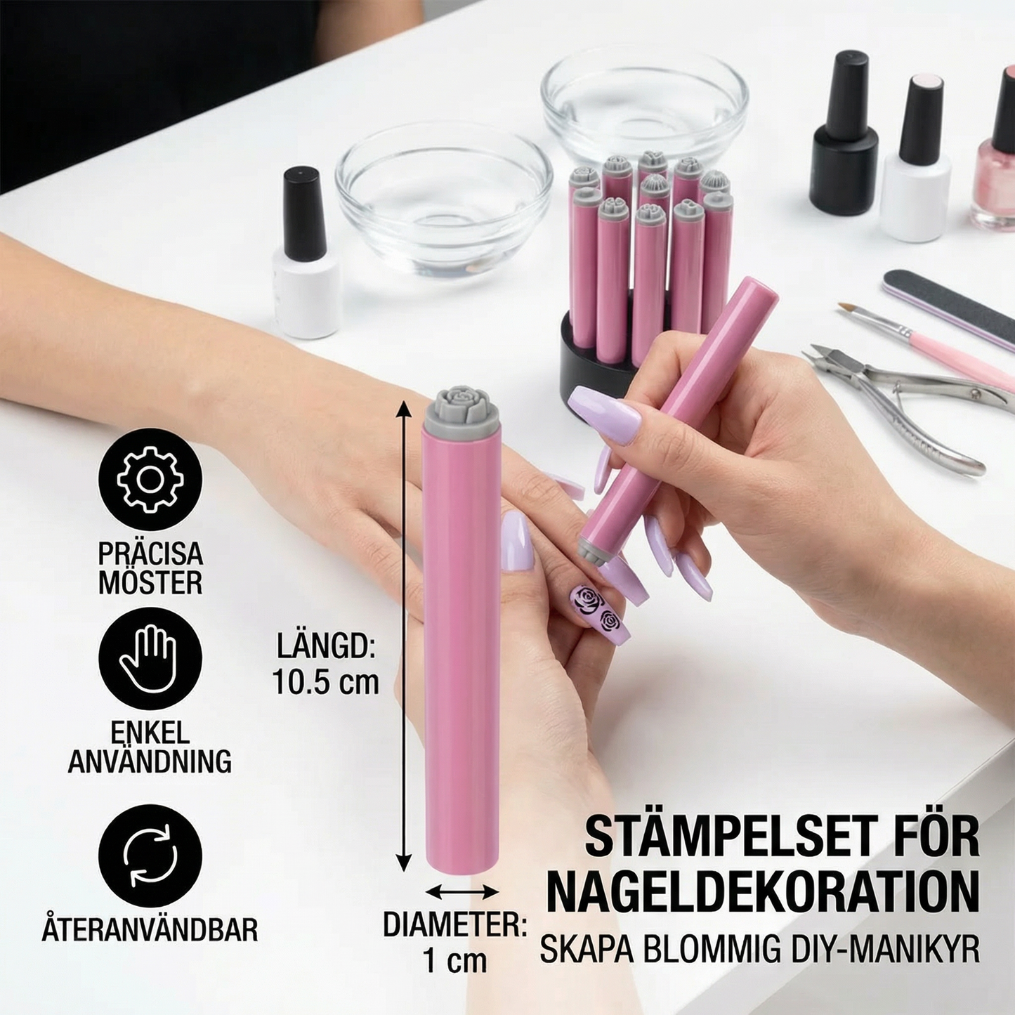Stämpelset för Nageldekoration – Skapa Blommig DIY-Manikyr