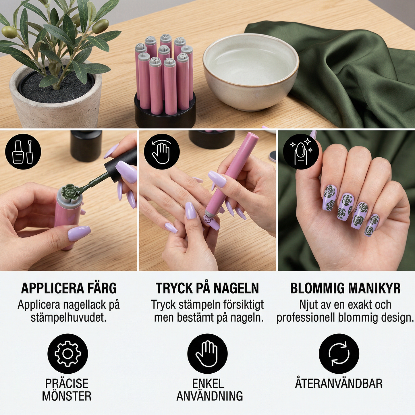 Stämpelset för Nageldekoration – Skapa Blommig DIY-Manikyr