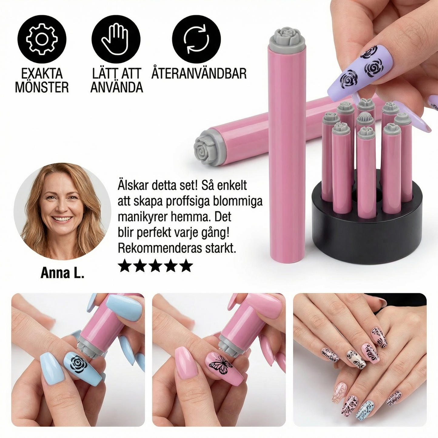 Stämpelset för Nageldekoration – Skapa Blommig DIY-Manikyr