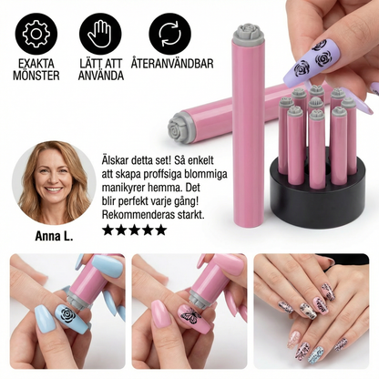 Stämpelset för Nageldekoration – Skapa Blommig DIY-Manikyr