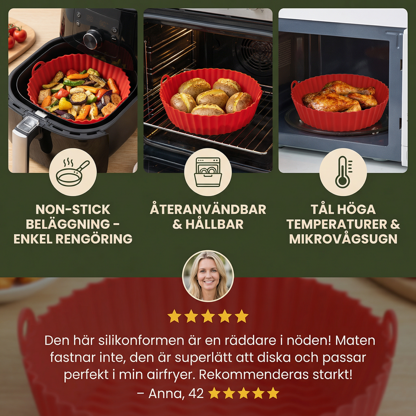 Återanvändbar non-stick silikonform för airfryer