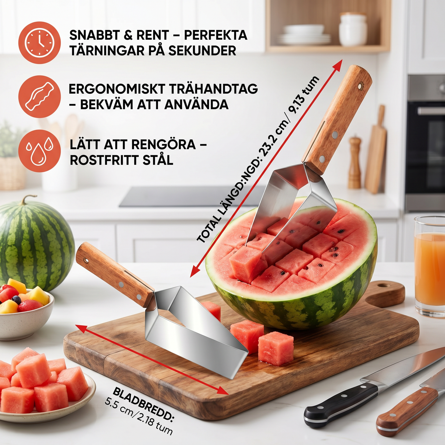Stålslicer för Vattenmelon med Trähandtag – Ren och Snabb Portionering
