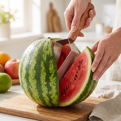 Stålslicer för Vattenmelon med Trähandtag – Ren och Snabb Portionering