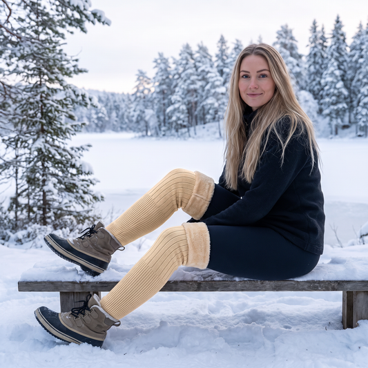 Universella Långa Knävärmare med Tjockt Foder i Konstpäls för Vintern