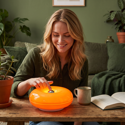 Retro-LED-lampa i donutform med mysigt stämningsljus