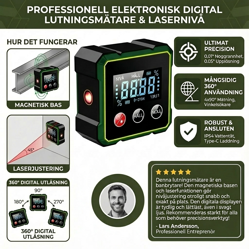 2-i-1 Digital Lutningsmätare med Laser