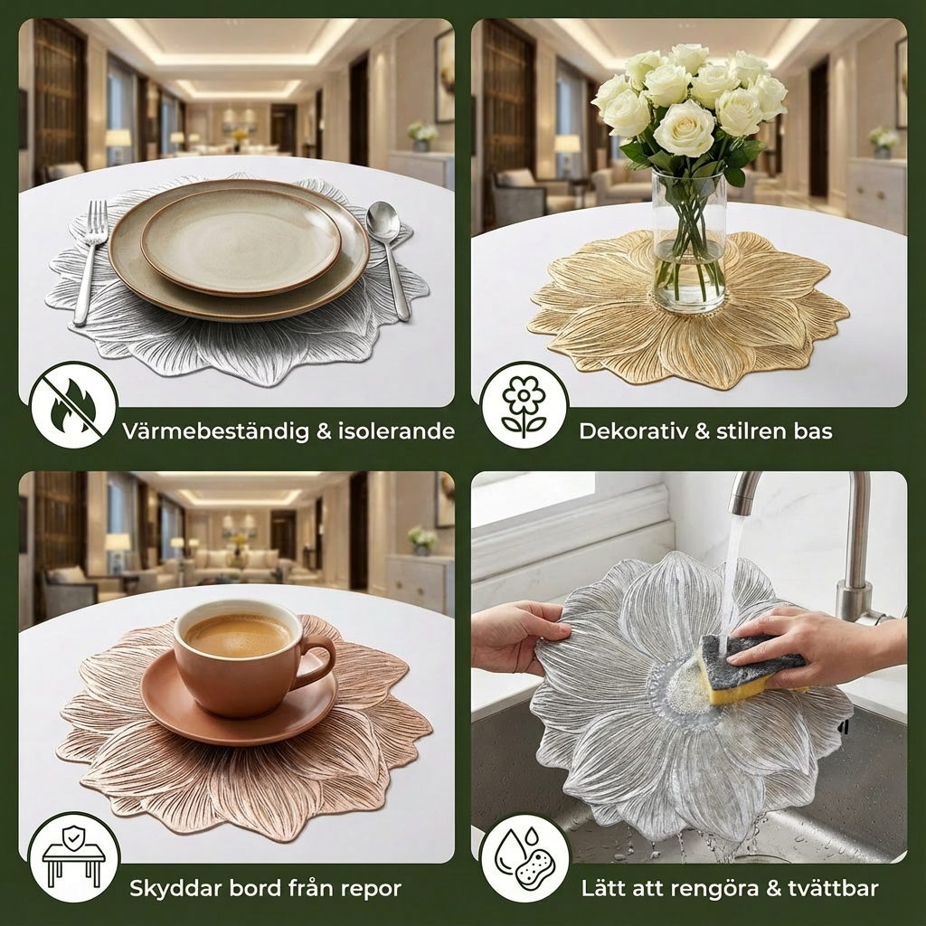 Kreativt Blommigt Bordset – Vattentätt och Oljeresistent