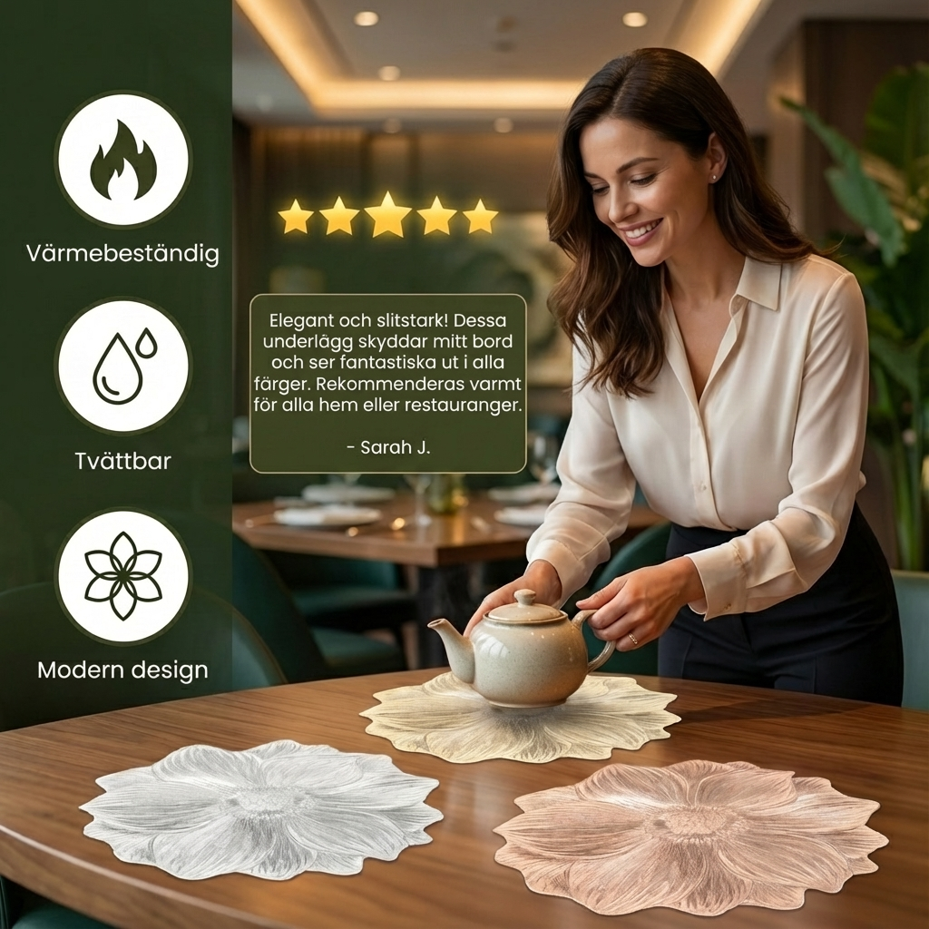 Kreativt Blommigt Bordset – Vattentätt och Oljeresistent