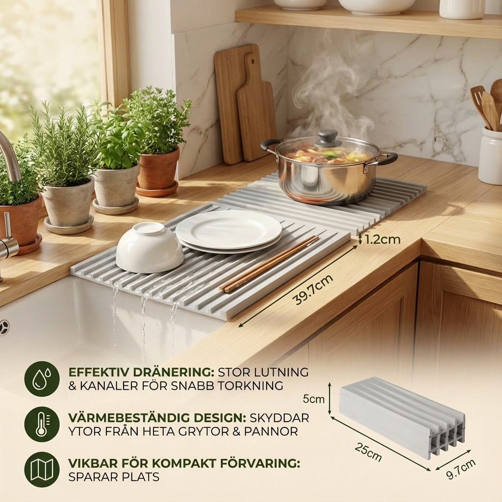 Hopfällbar Silikondroppmatta – Värmebeständig Design