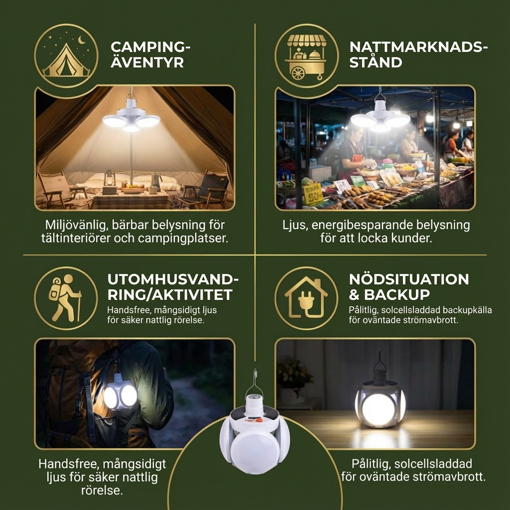 Praktisk Solcellslampa för Utomhus och Camping