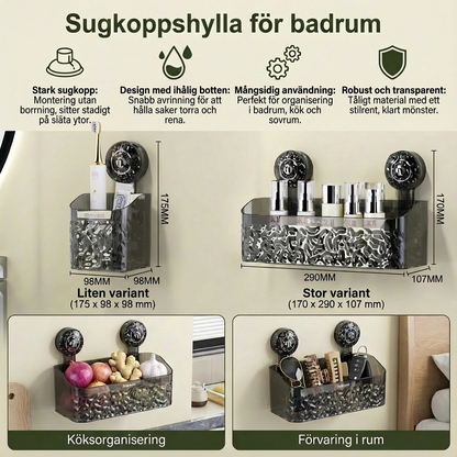 Sugkoppshylla för badrum