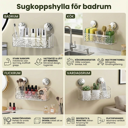 Sugkoppshylla för badrum