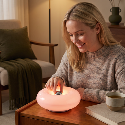 Retro-LED-lampa i donutform med mysigt stämningsljus