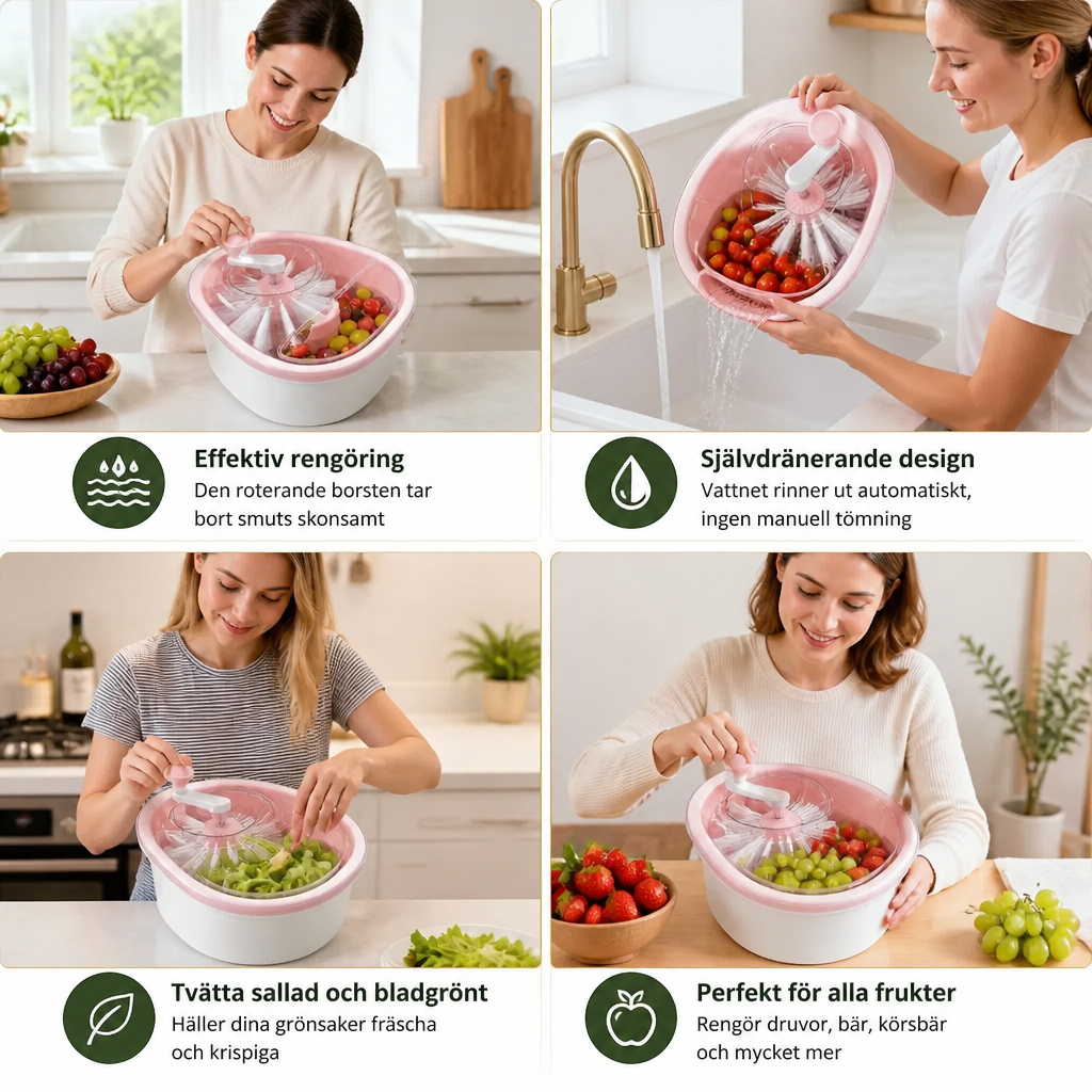Självdränerande Tvättskål För Frukt Och Grönsaker Med Roterande Borste
