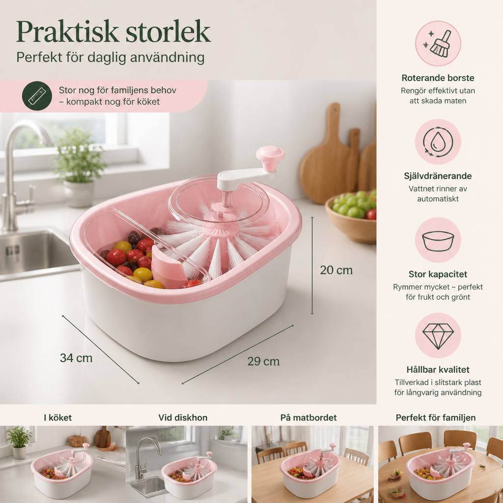 Självdränerande Tvättskål För Frukt Och Grönsaker Med Roterande Borste