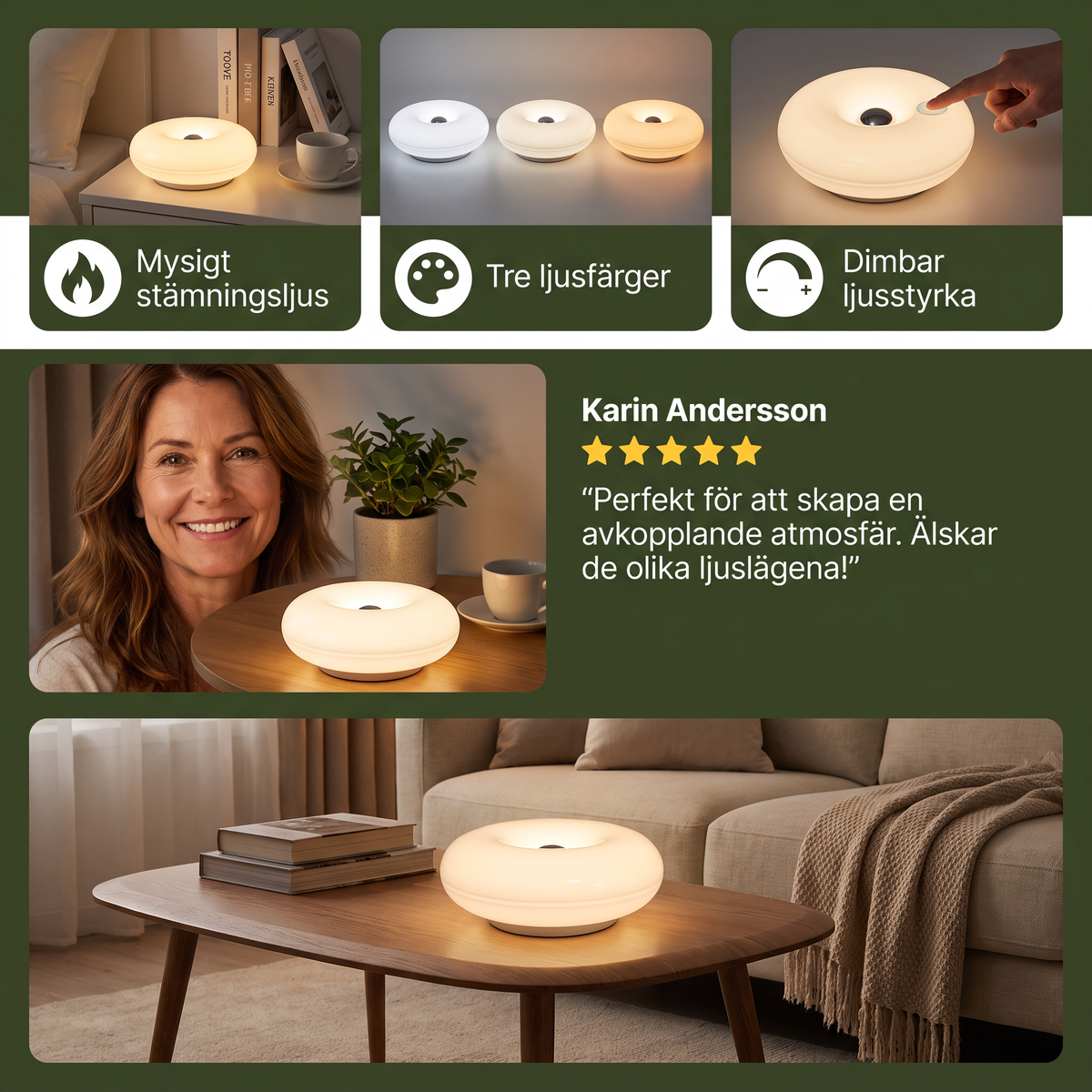 Retro-LED-lampa i donutform med mysigt stämningsljus
