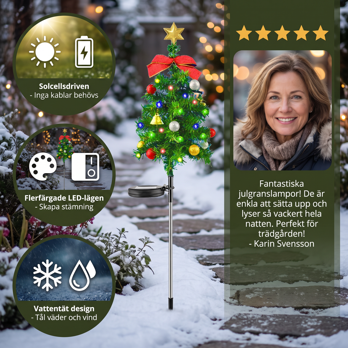 Solcellsdrivna julgranslampor med flerfärgade LED-lampor