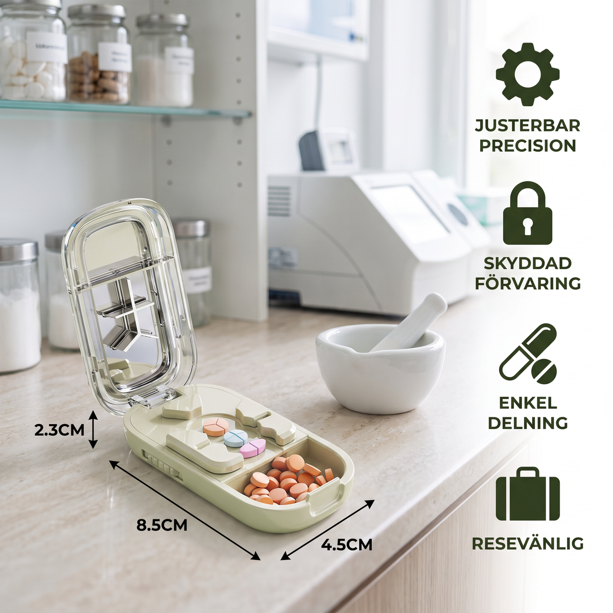 Justerbar precisionsdelare för tabletter