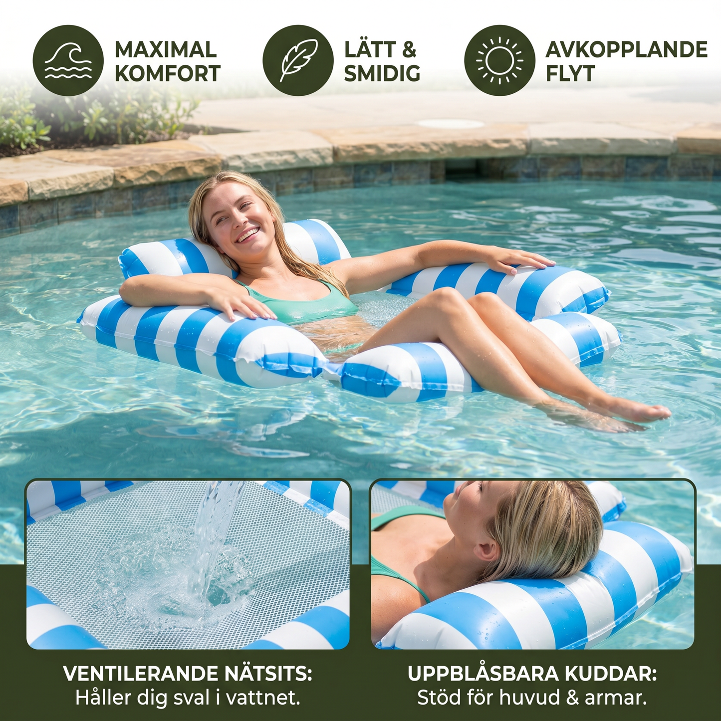 Uppblåsbar Poolsäng – Flytande Relaxsäng för maximal komfort i vattnet