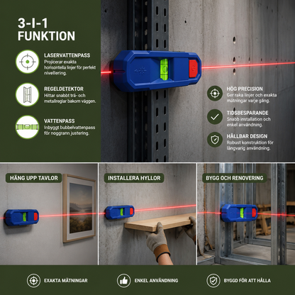 3-i-1 Magnetisk Laservattenpass Och Reglarsökare