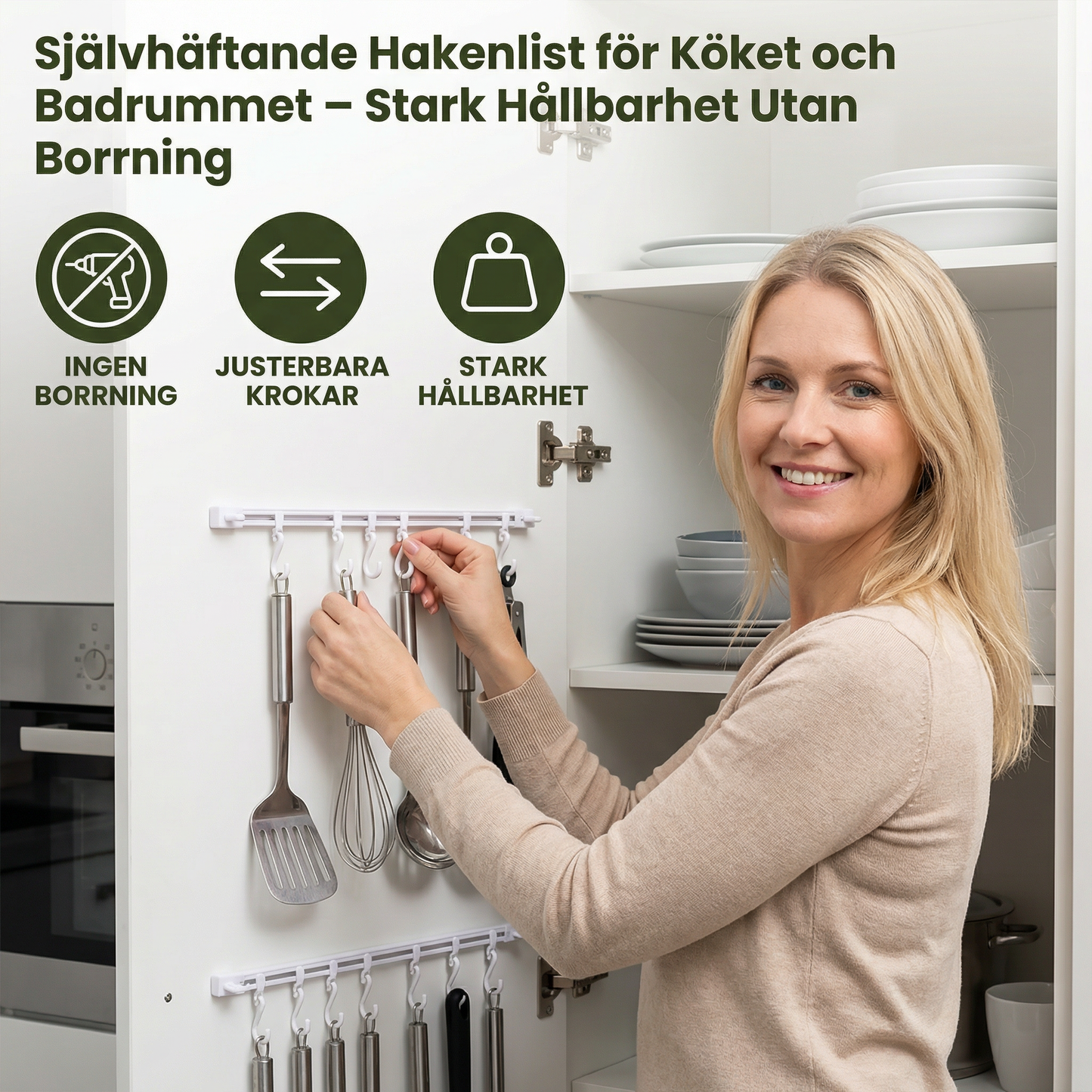 Självhäftande Hakenlist för Köket och Badrummet – Stark Hållbarhet Utan Borrning (2 St.)