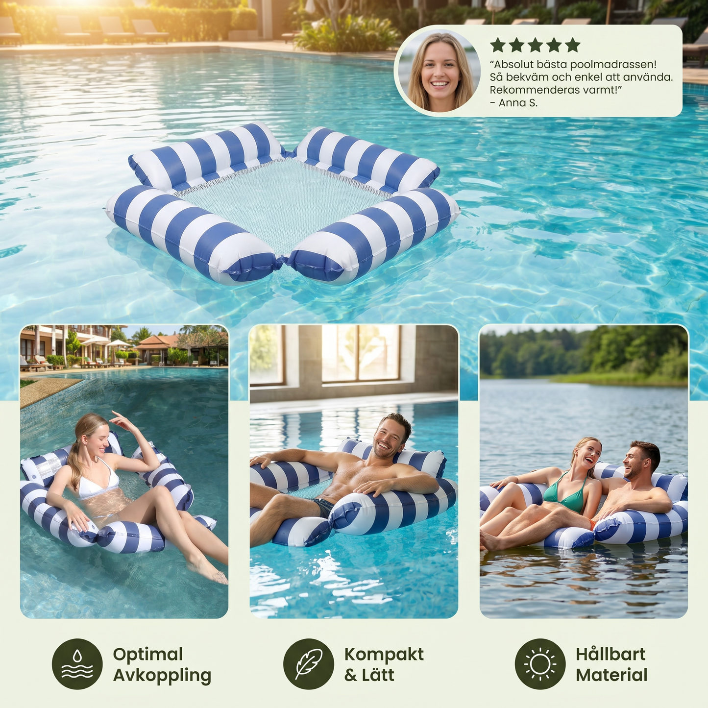 Uppblåsbar Poolsäng – Flytande Relaxsäng för maximal komfort i vattnet