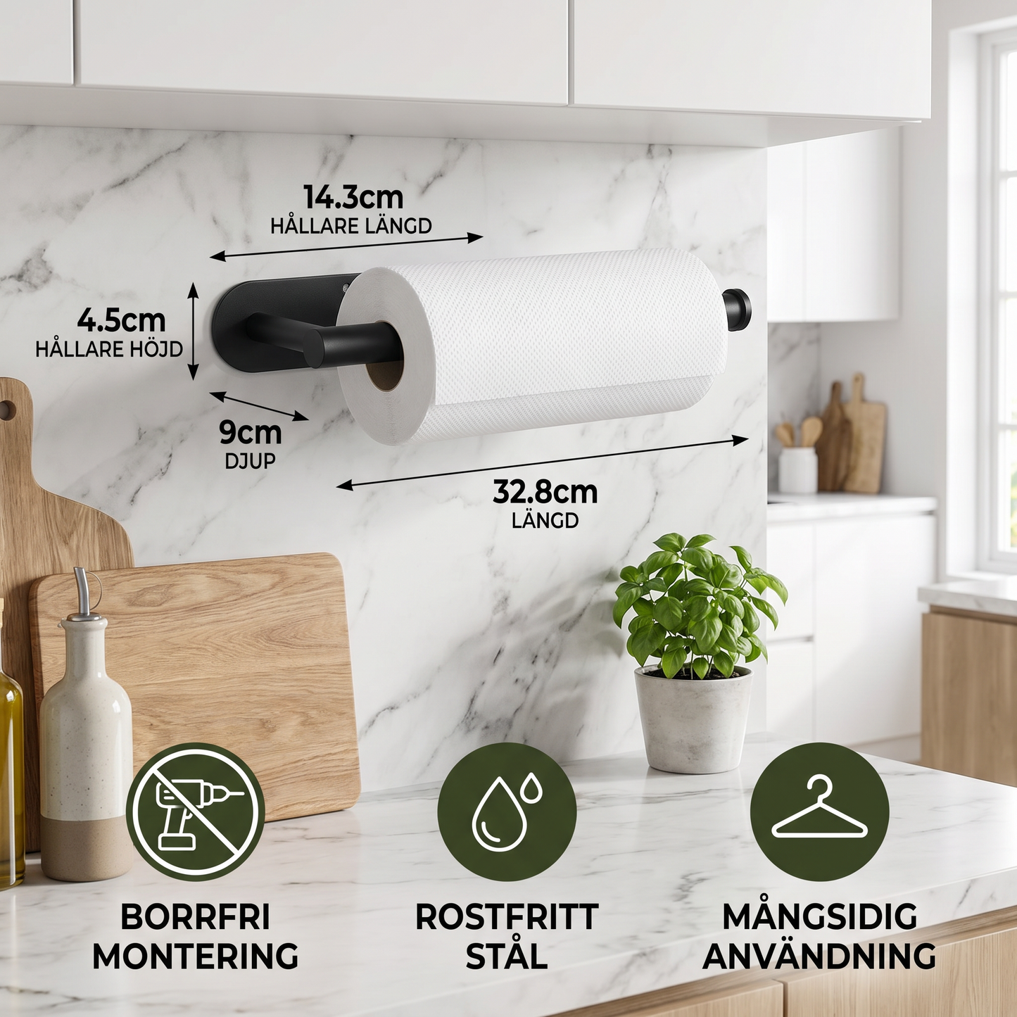 Modern rostfri pappershållare – Borrfri fästanordning för mångsidig användning