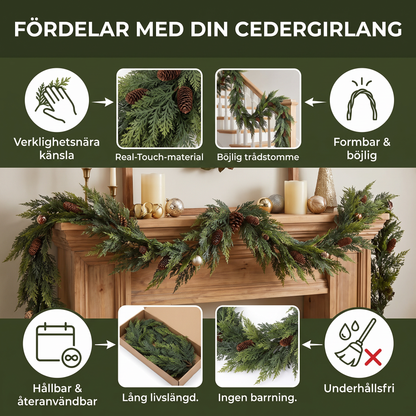 Real-Touch konstgjord ceder- och tallgirlang med kottar – Juldekoration