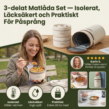 3-delat Matlåda Set – Isolerat, Läcksäkert och Praktiskt För Påsprång