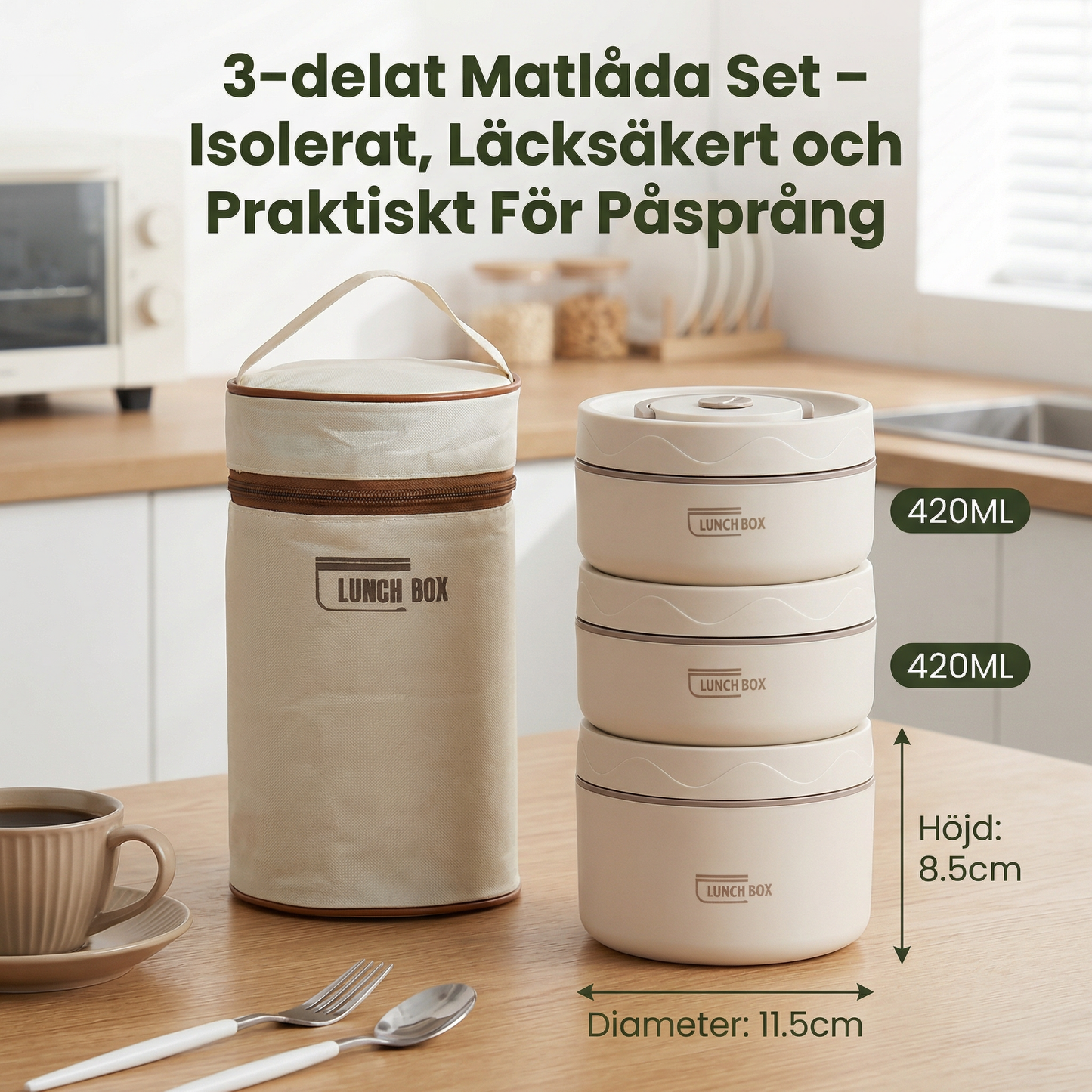 3-delat Matlåda Set – Isolerat, Läcksäkert och Praktiskt För Påsprång