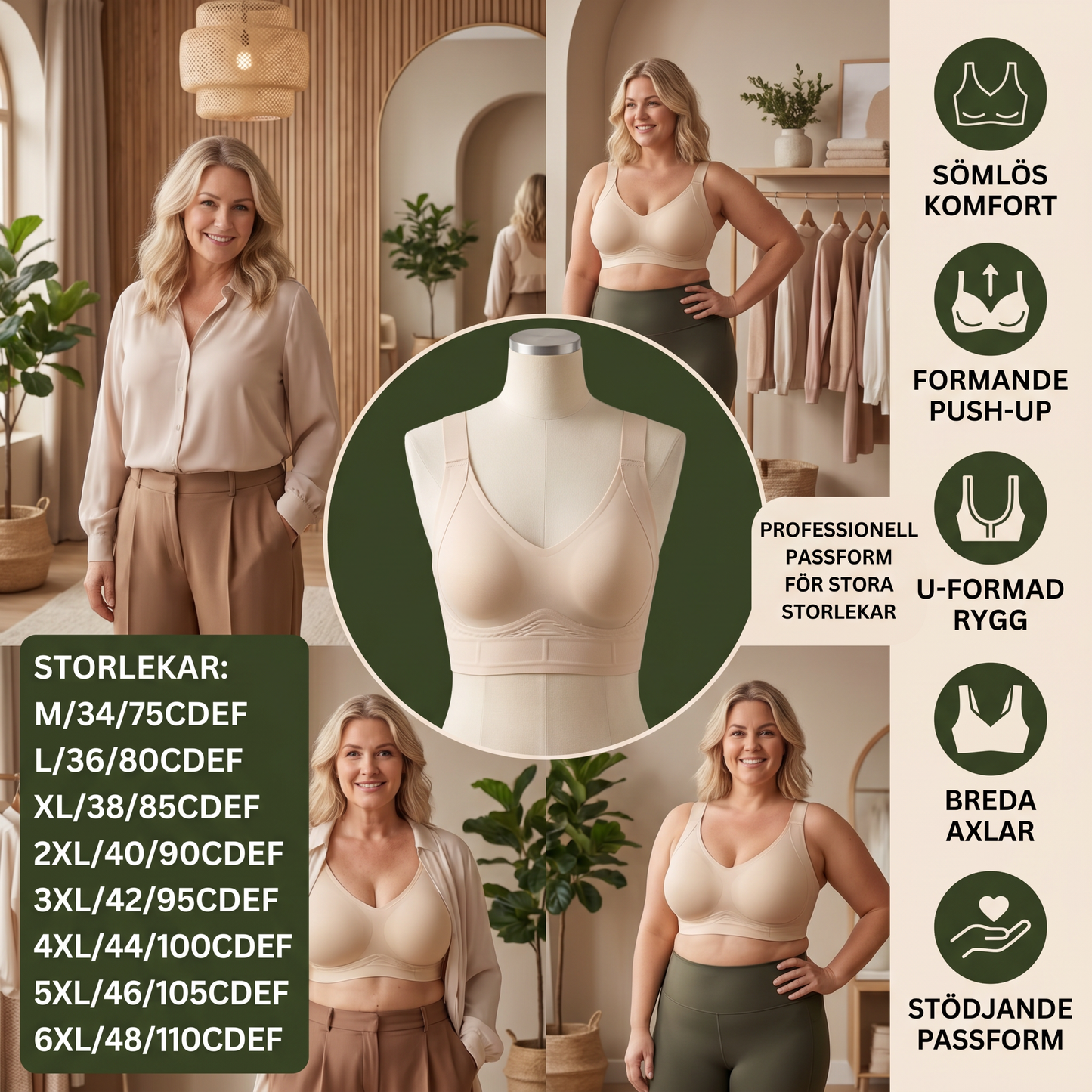 Sömlös Komfort-BH – Formande Push-up BH för Stora Storlekar