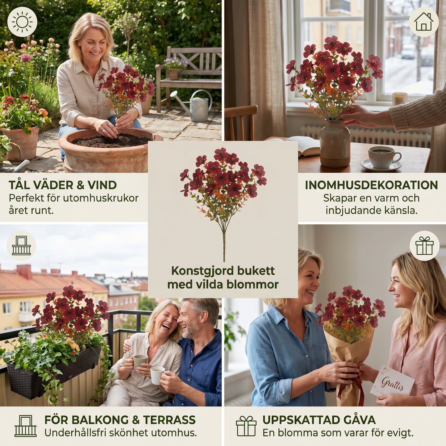 EverBloom – Konstgjord bukett med vilda blommor som inte bleknar för utomhuskrukor