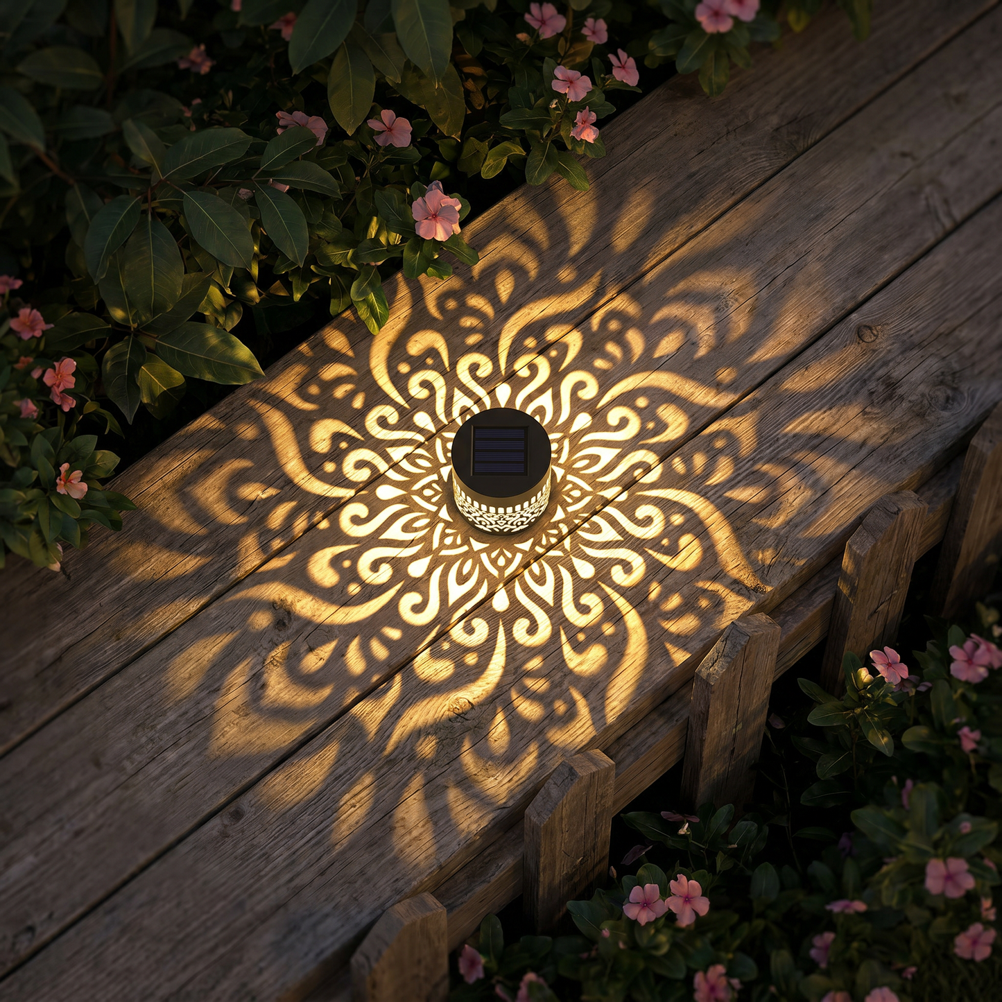Färgglad soldriven mandala-trädgårdslampa – vattentät LED-väggprojektionslykta för utomhusbruk