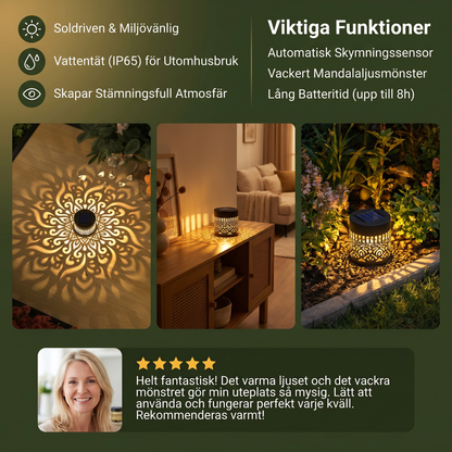 Färgglad soldriven mandala-trädgårdslampa – vattentät LED-väggprojektionslykta för utomhusbruk